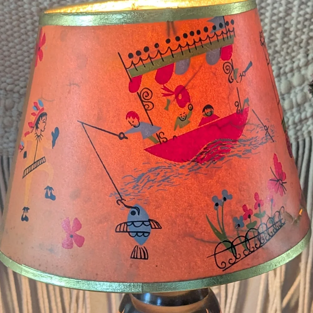 Vintage Paper Kids Lampshade w/ Gold Trim – Animal & Bird Illustrations – 6